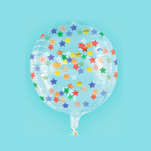 Clear Sphere Helium Balloon Filled With Star Shaped Confetti 38cm