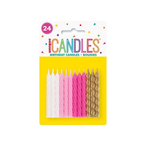 Sprial Candles Pink Assorted 24 Pack