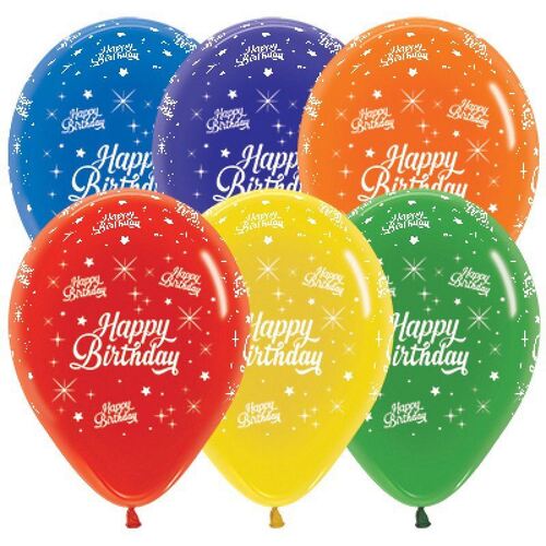 30cm Happy Birthday Twinkling Stars Crystal Assorted Latex Balloons 25 Pack