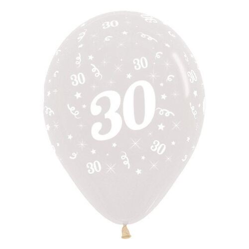  30cm Age 30 Crystal Clear Latex Balloons 25 Pack