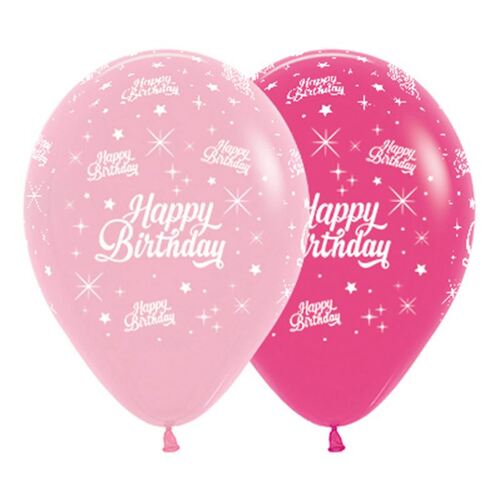 30cm Happy Birthday Twinkling Stars Fashion Pink & Fuchsia Latex Balloons 6 Pack