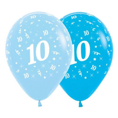  30cm Age 10 Fashion Blue & Royal Blue Latex Balloons 6 Pack