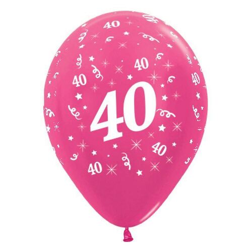  30cm Age 40 Metallic Fuchsia Latex Balloons 6 Pack