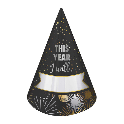 New Year's Eve Resolution Fill In Cone Hats 8 Pack