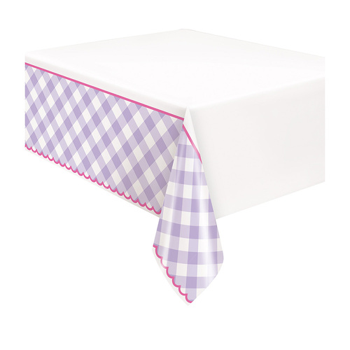 Pastel Gingham Purple Printed Tablecover 137cm X 213cm