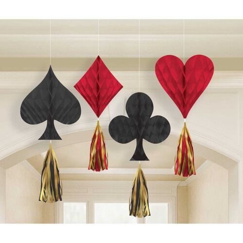 Roll The Dice Casino Mini Hanging Honeycomb Decorations with Tassels