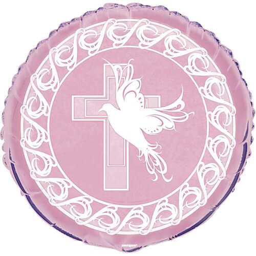 45cm Dove Cross Pink  Foil Balloon Packaged