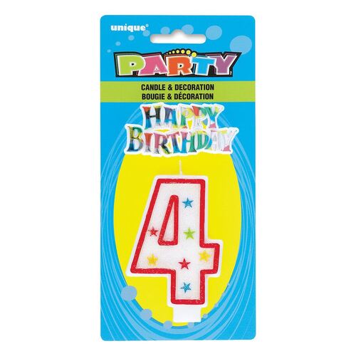 Number Candle With Happy Birthday Cake Topper - 4