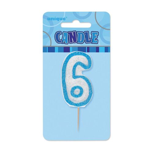 Glitz Blue Number Candle - 6
