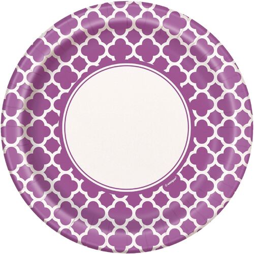 Quatrefoil Pretty Purple Paper Plates 22cm 8 Pack