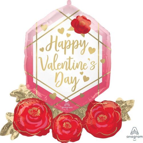 SuperShape XL Happy Valentine's Day Gem & Roses Foil Balloon