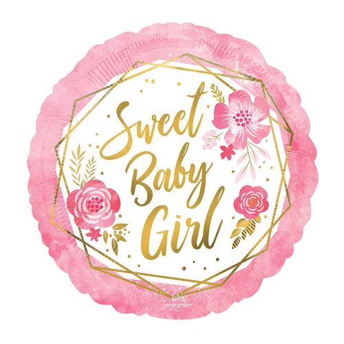 45cm Standard Sweet Baby Girl Floral Geo Foil Balloons