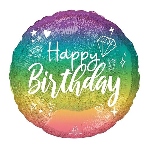 45cm Standard Sparkle Happy Birthday Holographic Foil Balloons
