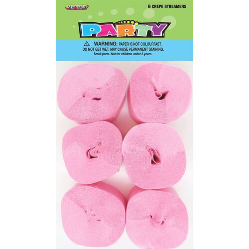  Crepe streamers Lovely Pink 6 Pack