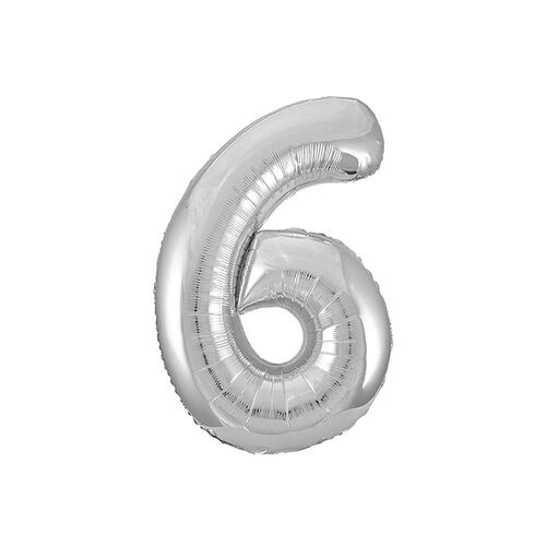 86cm Silver 6 Number Foil Balloon