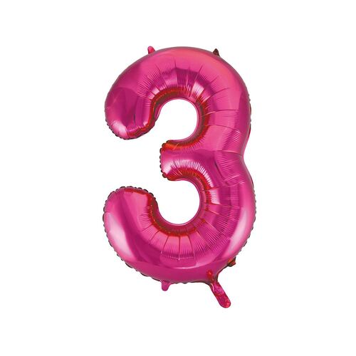 86cm Hot Pink 3 Number Foil Balloon