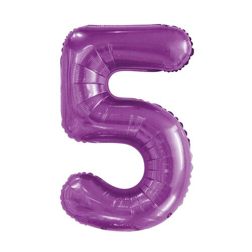 86cm Pretty Purple 5 Number Foil Balloon