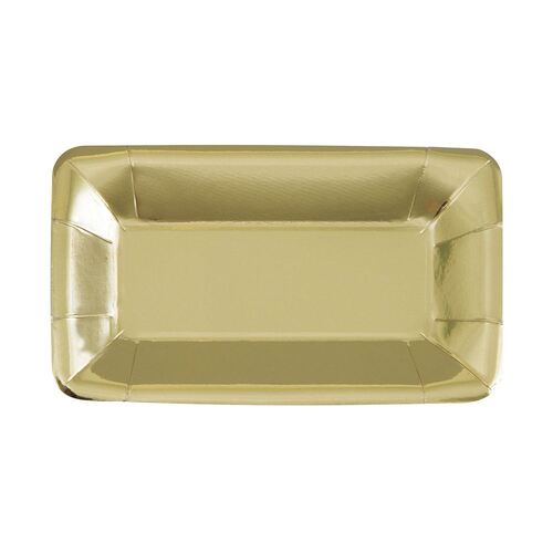 Gold Foil Rectangle Appetizer Paper Plates 23cm x 13cm 8 Pack
