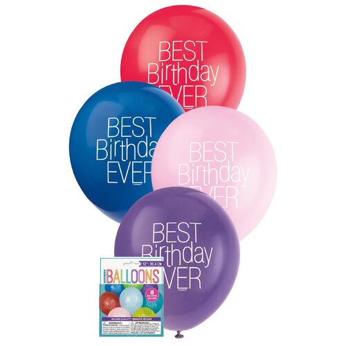 30cm  Printed Balloon - Best Birthday  Printed Balloons 8 Pack
