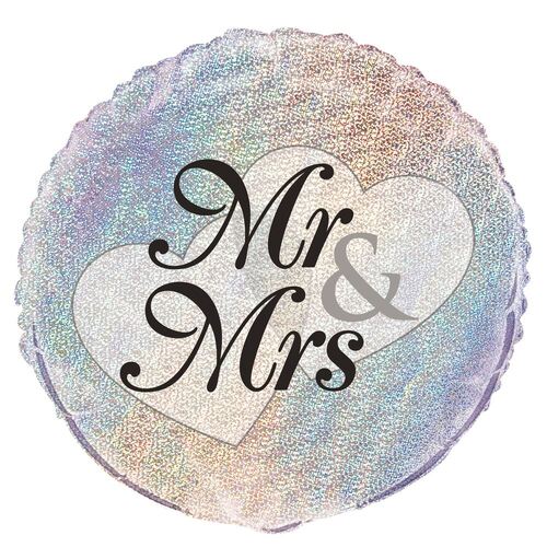 Mr & Mrs 45cm  Foil Prismatic Balloons Packaged