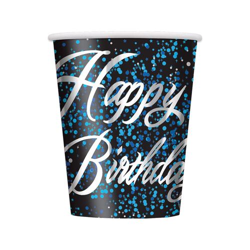 Glitz Blue Happy Birthday Paper Cups 8 Pack 270ml