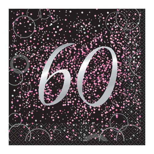 Glitz Pink Foil Stamped 60 Luncheon Napkins 2ply 16 Pack
