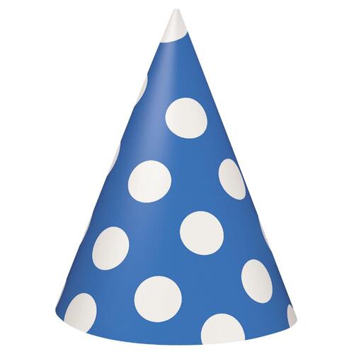 Dots Party Hats Royal Blue 8 Pack