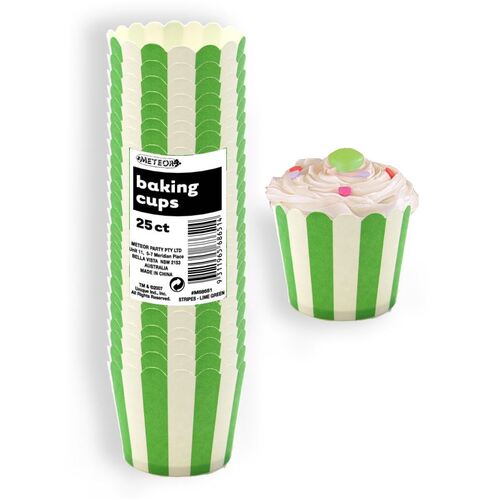 Stripes Lime Green Paper Cupcake Baking Cups 25 Pack