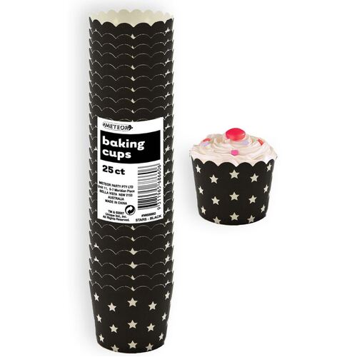 Stars Black Paper Cupcake Baking Cups 25 Pack