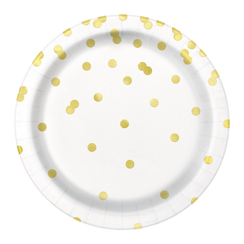 Gold Confetti Dots Paper Plates 23cm 8 Pack