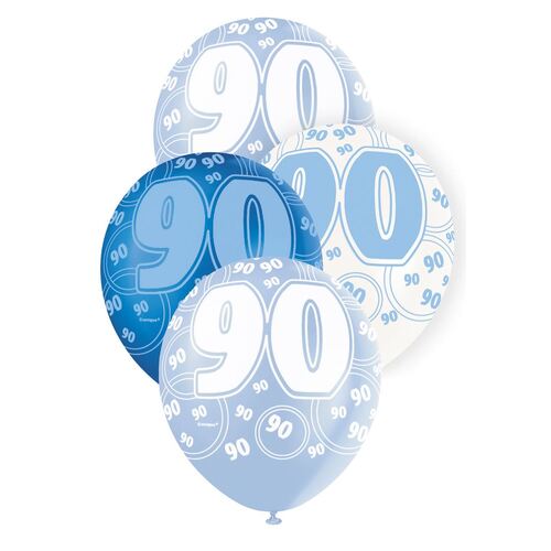 30cm Glitz Blue - 90 Printed Balloons 6 Pack