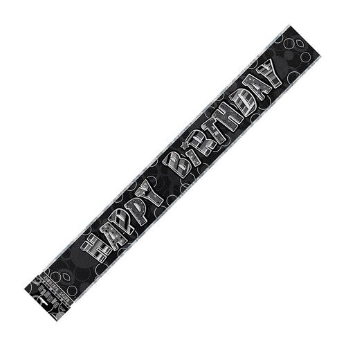 Glitz Black And Silver Happy Birthday Foil Banner 3.65m 