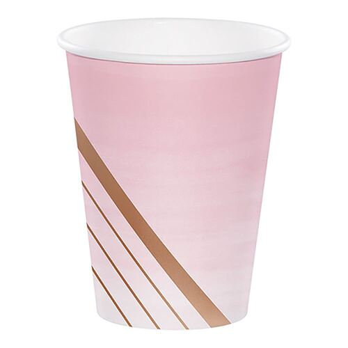 Rose All Day Cups Paper Stripes Rose Gold Foil 266ml 8 Pack