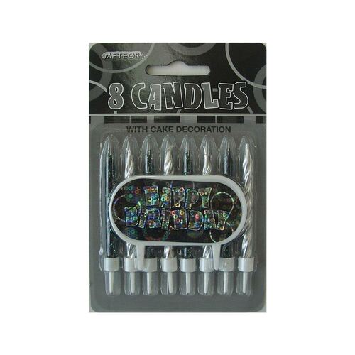 Glitz Candles With Happy Birthday Decoration - Black 8 Pack