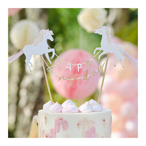 Princess Party Unicorn Happy Birthday Cake Topper