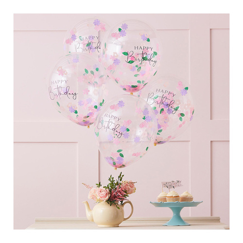 30cm Lets Par Tea Balloons Confetti Happy Birthday 5 Pack