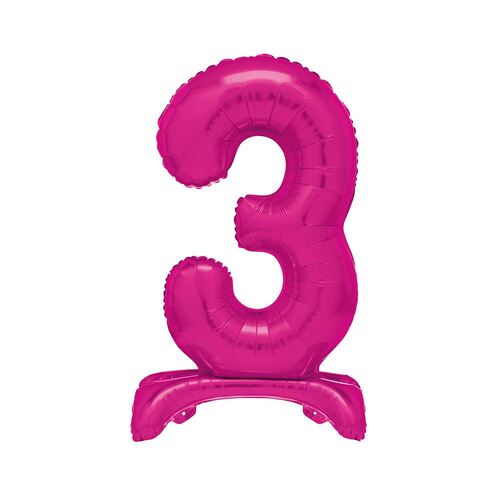 76cm Hot Pink "3" Giant Standing Air Filled Numeral Foil Balloon 
