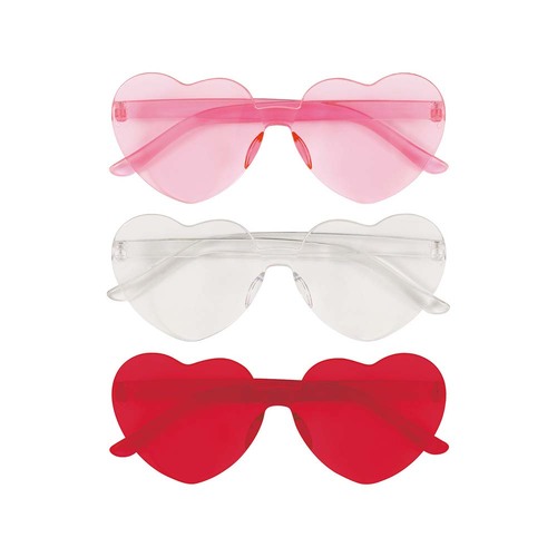 Heart Shaped Novelty Glasses - Pink, Red & Clear 3 Pack