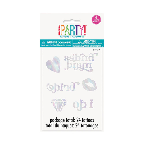 Bride To Be Iridescent Foil Tattoos 24 Pack