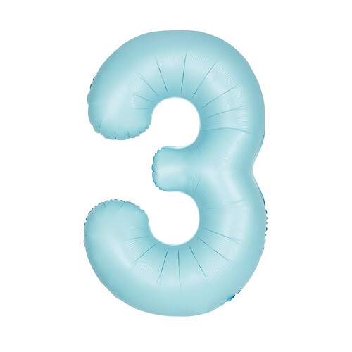 Matte Powder Blue "3" Numeral Foil Balloon 86cm