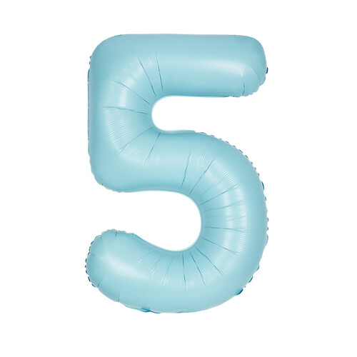 Matte Powder Blue "5" Numeral Foil Balloon 86cm