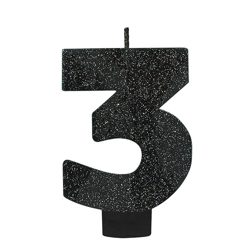 Candle Number Glitter Black #3