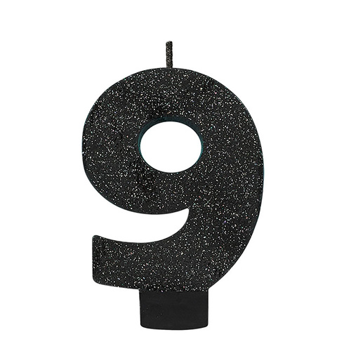 Candle Number Glitter Black #9