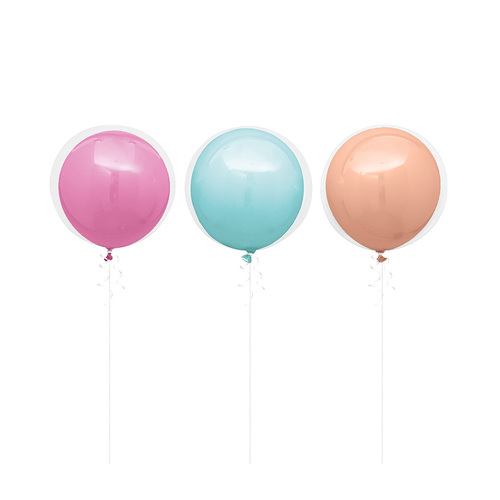 Clear Sphere Double Stuffed Assorted Pastel Coloured Balloons 40.6cm 3 Pack