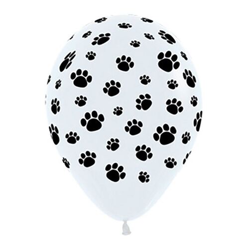 Animal Paw Prints Black & White  30cm 12 Pack Balloons