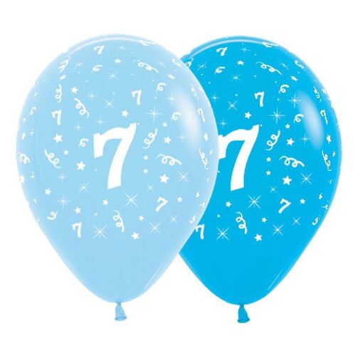  30cm Age 7 Fashion Blue & Royal Blue Latex Balloons 6 Pack