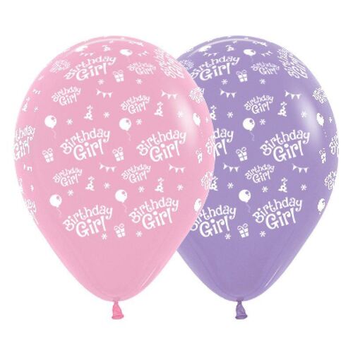 30cm Birthday Girl Fashion Pink & Lilac Latex Balloons 6 Pack