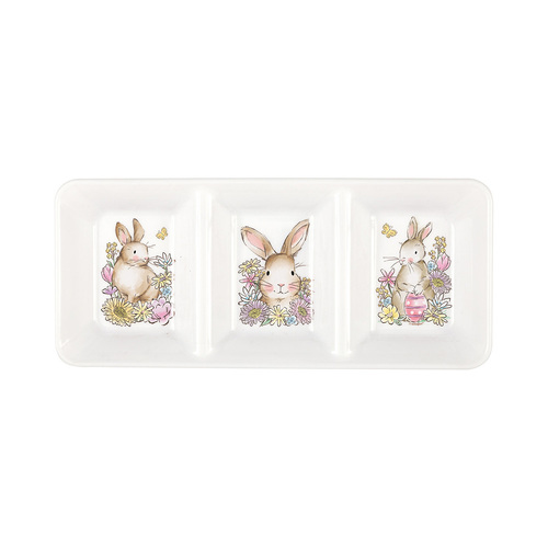 Easter Whimsy Reusable Plastic Serving Tray With 3 Sections 33cm X 14cm