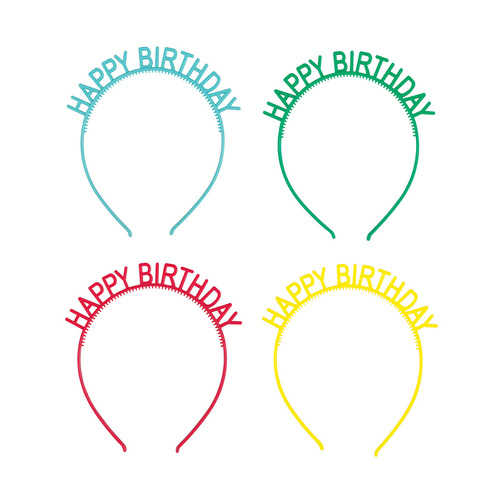 Bright Colourful "Happy Birthday" Headbands 4 Pack