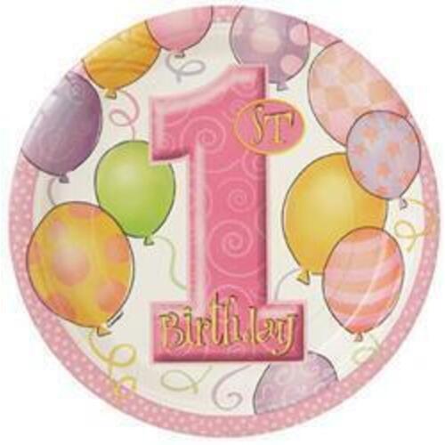 1st Balloons Pink Paper Plates 18cm 8 Pack